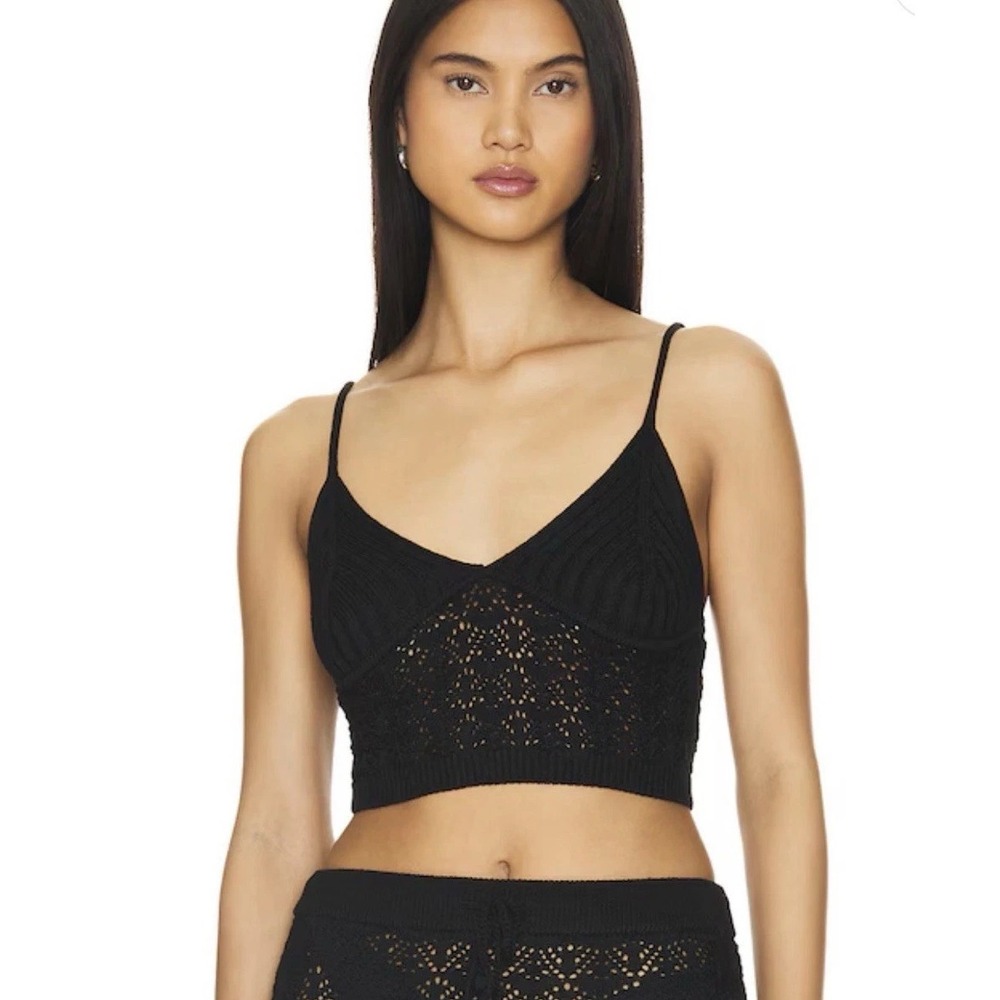 NWT L Space Sweet Talk Tank Crochet Babydoll Cropped Black Sz S Grunge Festival